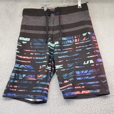 Burnside Hawaiian Stripe Floral Swim Board Shorts Men 30" Black