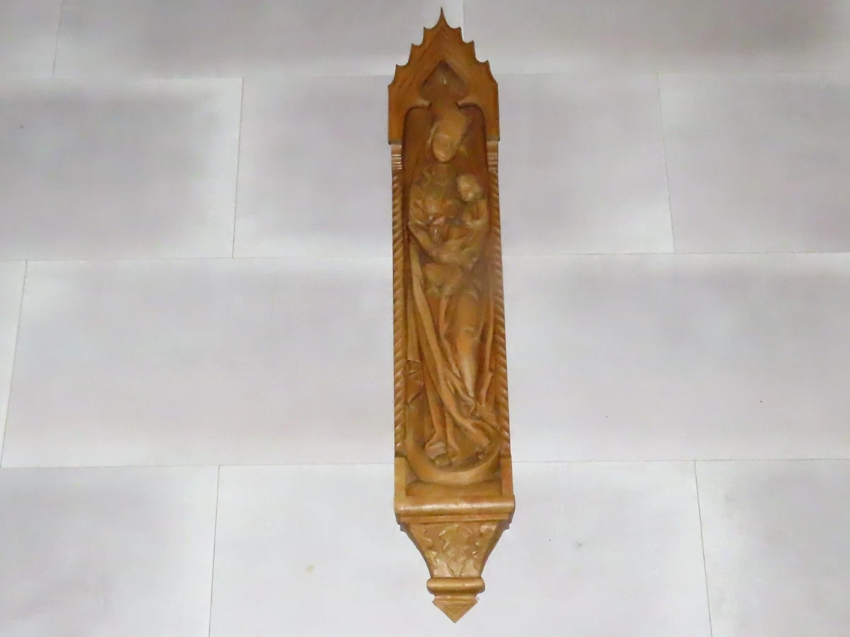 Heiligenfigur Holzfigur "Heilige Maria mit Jesuskind " Mondsichel Wandrelief!