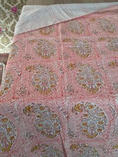 Pink Floral King Size Hand Block Print Kantha Quilt Handmade Cotton Bedspread