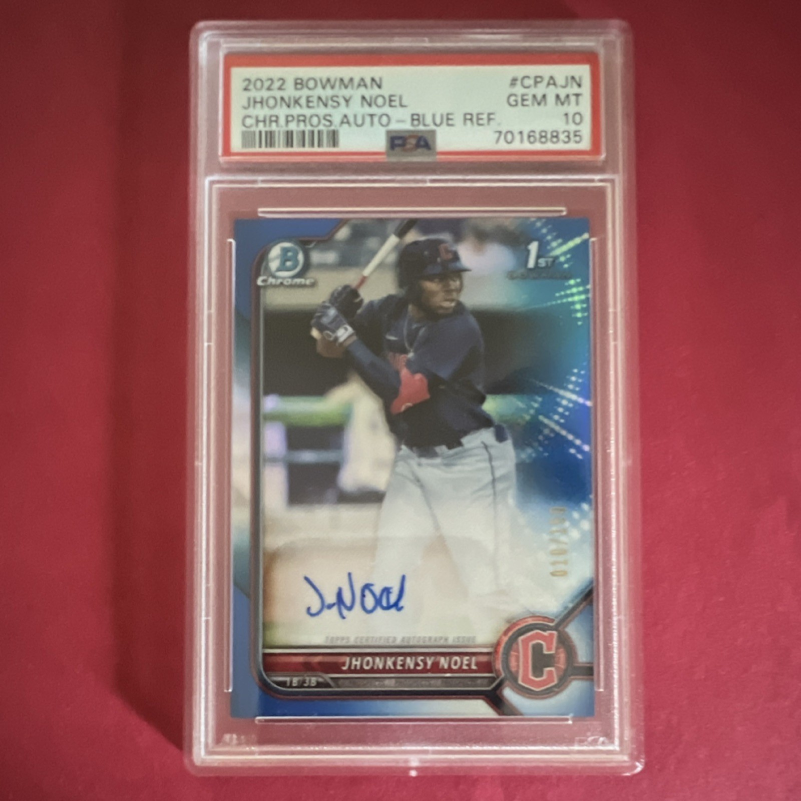 Bowman 2022 Chrome Prospect Autos Jhonkensy Noel RC Blue /150 #CPA-JN PSA 10