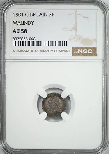1901 Great Britain Silver 2P Pence Maundy NGC AU58
