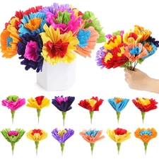 12 Pcs Mexican Artificial Rainbow Crepe Paper Flowers Bunch with Stems Mexica...
