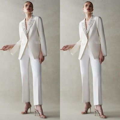 Formal Women Suits Wedding Party Prom Beading Wear Shiny Ladies Outfits 2 Pcs