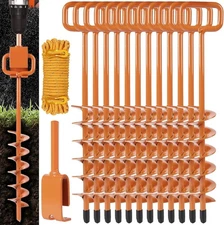 15in Screw-in Ground Anchors with Adapter & Rope, Tent Stakes Set