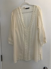 La Blanca Women  s Cream Crochet Trim Swim Cover Up Tunic Size Large