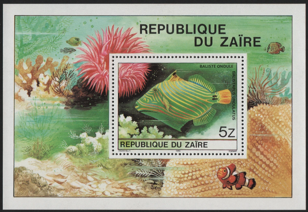 Set + Folleto de la serie "Peces tropicales", 1980 - Zaire - Estampillada sin montar o nunca montada ** [Zai02]