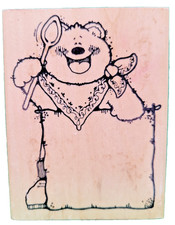 Vintage BEAR Wooden Rubber Stamp Cookin' Note Recipe Card Hook's Lines Inkers