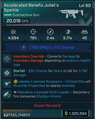 Borderlands 4 SHOCK JULIET'S SPARKLE SMG INCENDIARY OR JAKOBS SHOTGUN AMMO