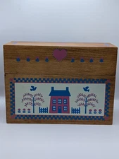 Vtg Storage Box American Greeting Cards Or Recipes Folk Art Style Cottagecore