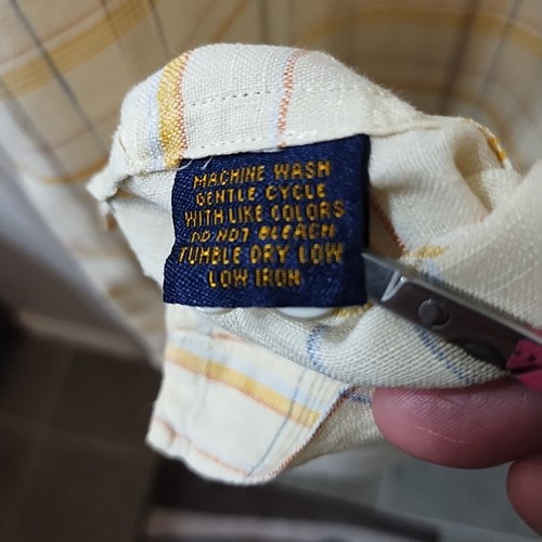 Henry Jacobson Men's L Short Sleeve Shirt Button-Up, Yellow Gray Plaid - Picture 6 of 7