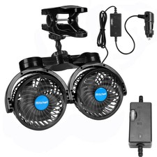 Hynoo 12V Car Clip Fans, Adjustable Dual Head Clip Fan 360 Rotatable Cooling Ai