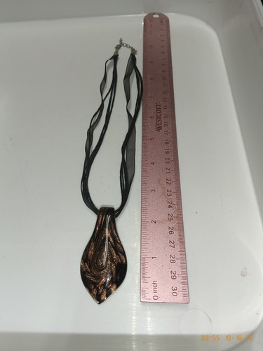 Bronze Murano Glass Teardrop Pendant Necklace, Italian Art Glass