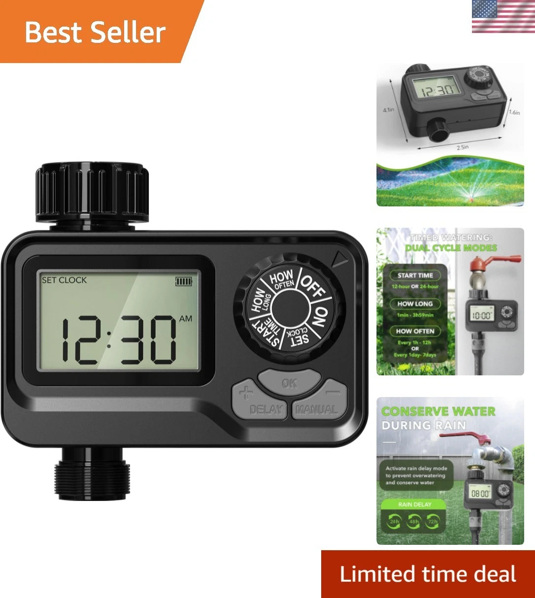 Versatile Programmable Hose Timer with Rain Delay - Easy Automatic Irrigation