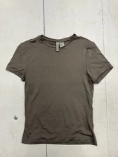 H&M Divided Solid Brown Basic Casual Short sleeve T Shirt Womens Size Small