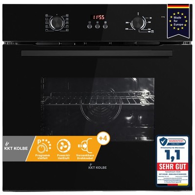 Backofen 60cm Einbaubackofen autark 60cm Schwarz Heißluft Herd Grill Timer