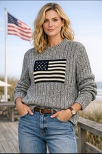 VTG POLO RALPH LAUREN GRAY Navy AMERICAN FLAG SWEATER XL Americana Preppy 90s