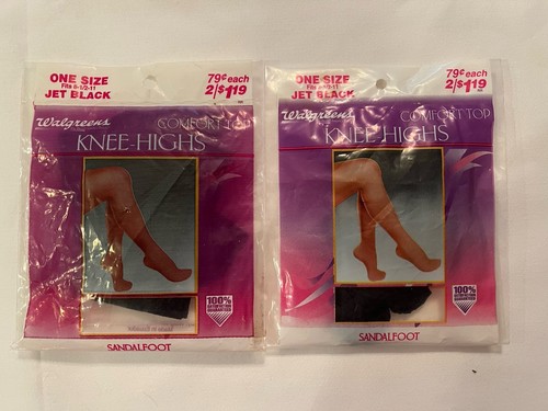 Walgreens - 2 Pair Knee Highs - Jet Black - Comfort Top - Size 8 1/2 To 11