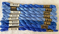 DMC 5 Perle Coton Thread Coton A Broder Lot of 8 Asst Blues France 27.3Yd 25M