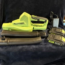 AOETREE AT-9028 GREEN 20V DC CORDLESS LEAF BLOWER W/ 2 Batteries & Charger