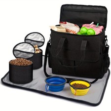 Dog Travel Bag Kit Portable Pet Tote W/ 2 Treat Pouches Food Storage Bags Bowls
