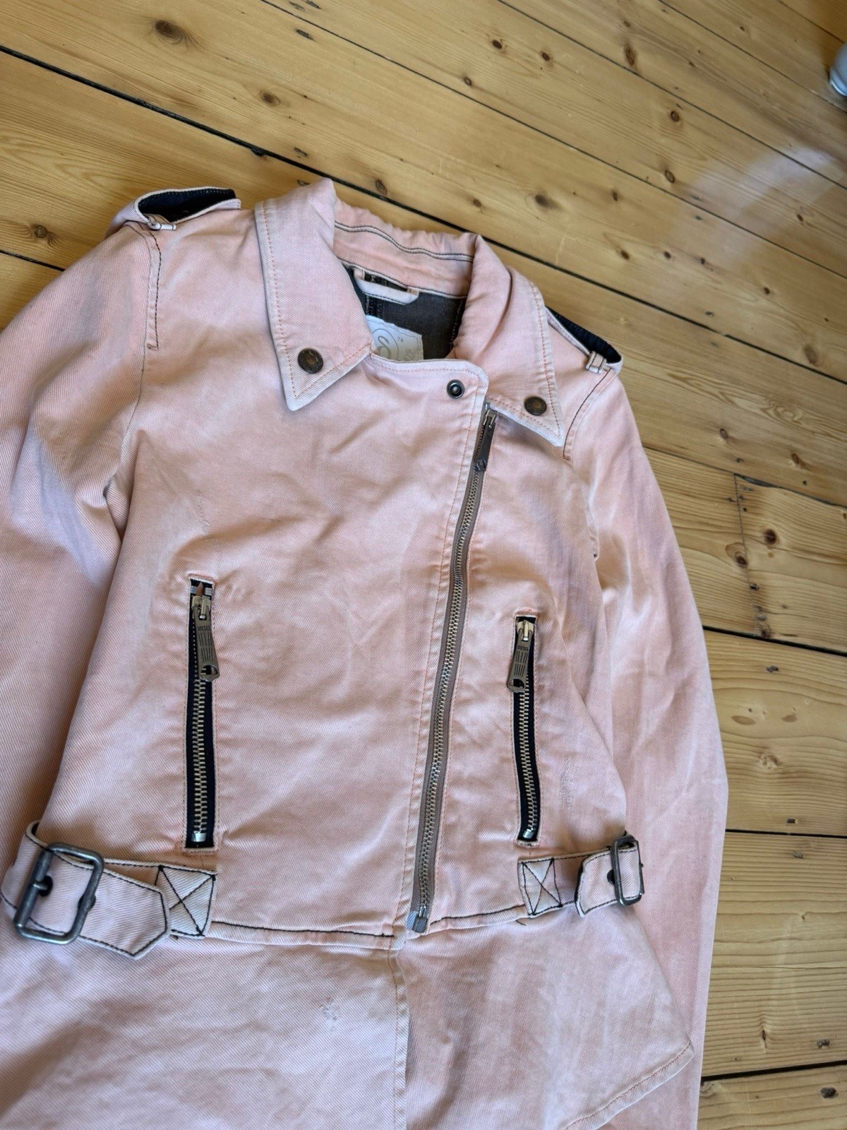 Diesel Women’s Pink Acid Wash Moto Biker Jacket – UK 4-6 (XS) – Good Condition image 8