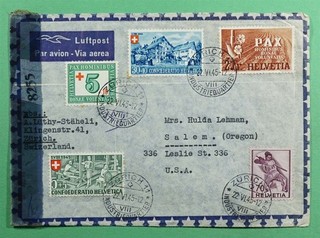 DR WHO 1945 SWITZERLAND ZURICH AIRMAIL TO USA WWII CENSORED R90260