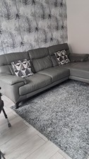 DFS Modern Grey Leather Corner Sofa with Puffy