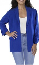 Calvin Klein Women's Single Button Blazer Jacket Top Size 16 Blue Linen Blend