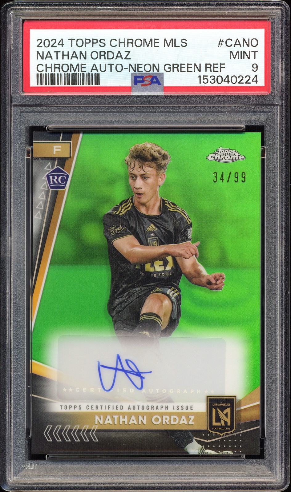2024 Topps Chrome MLS #CA-NO Nathan Ordaz Chrome Auto Neon Green PSA 9 #/99