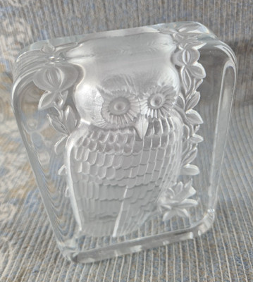 Daum France Kristall Glas Bild EULE Briefbeschwerer signiert sehr Dekorativ