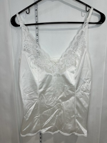 VTG Vanity Fair White Lace Piqant Satin Camisole Tank Top Size 36 Made In USA