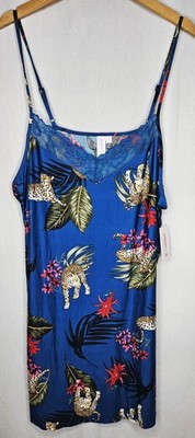 NWT Joyspun Womens Knit Chemise Animal Leopard Cheetah Floral Blue 3X (22W-24W)