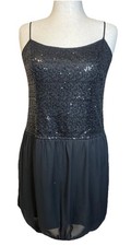 Adrianna Papell Sequin Dress With Chiffon Overlay And Side Slit Size 14