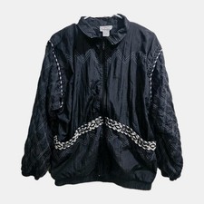 Vintage Black quilted sleeve nylon windbreaker Laura Katherine S geometric lined