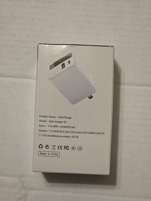 GaN Charger Dual Ports Type-C Fast Charging White for IPhone, Android and Tablet