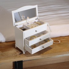 White Ballerina Musical Jewelry with Mirror for Girls and ,Jewelry Storage , ...