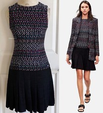 GORGEOUS CHANEL 17P BLACK MULTICOLOR TWEED PLEATED SLEEVELESS DRESS 38