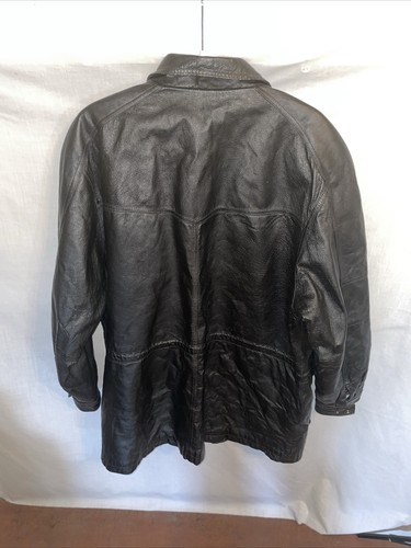 Members Only Full Zip Coat Mens Size Large Heavy Black Leather Pockets Vintage - Picture 8 of 12