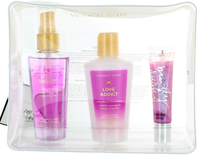 Victoria's Secret Love Addict 3 PC Gift Set Mist Lotion Lip Gloss Jet