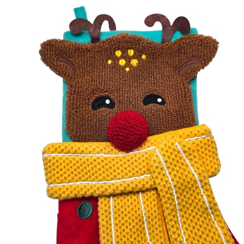 Reindeer Christmas Stocking Hanging Holiday Decor Rudolph Red Nose Children Kids - Picture 2 of 4