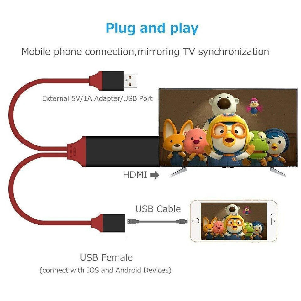 Telefon zu TV 1080P Universal HDMI HDTV AV Adapter Kabel für Smartphone & Tablets - Bild 2 von 4