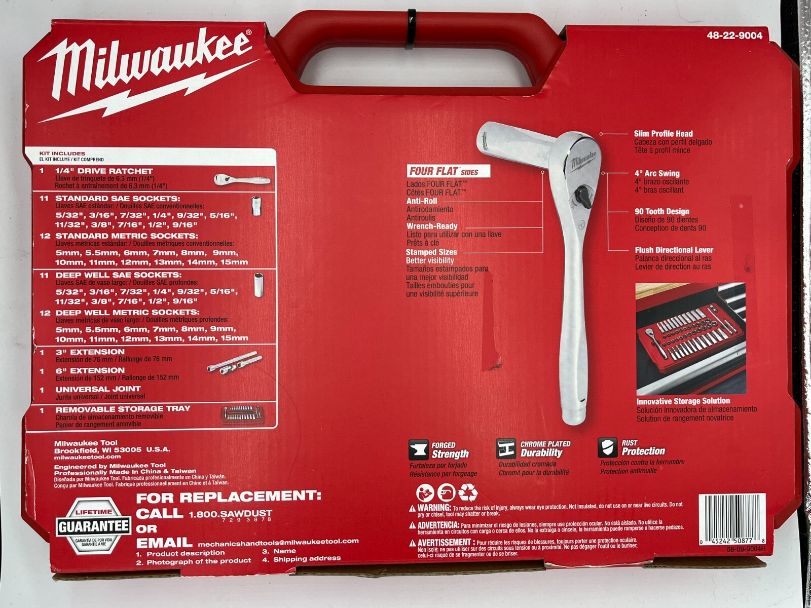 Milwaukee 48229004 1/4" Drive 50pc Ratchet & Socket Set SAE & Metric