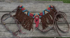Showman Desert Blaze mohair string fringed Western breast collar/headstall set