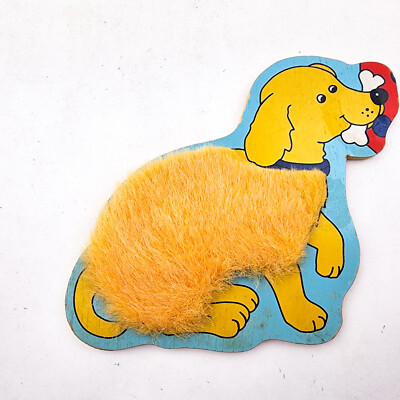 Vintage Melissa & Doug Fuzzy Puzzles Pets Friends Hand Crafted Wood Dog Piece
