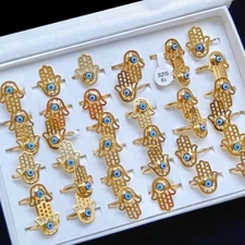 Wholesale 24 Blue Evil Eye Hand Rings Gold Platd Turkey Lucky Eye Finger Jewelry