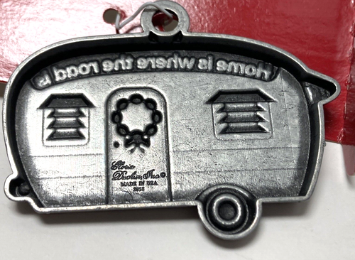 NEW Enameled Pewter Christmas Ornament Retro Camper "Home is Where the Road Is" - Picture 8 of 8