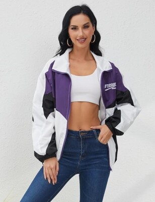 Women's Y2k Jacket Zip Up Lightweight Windbreaker, Size
