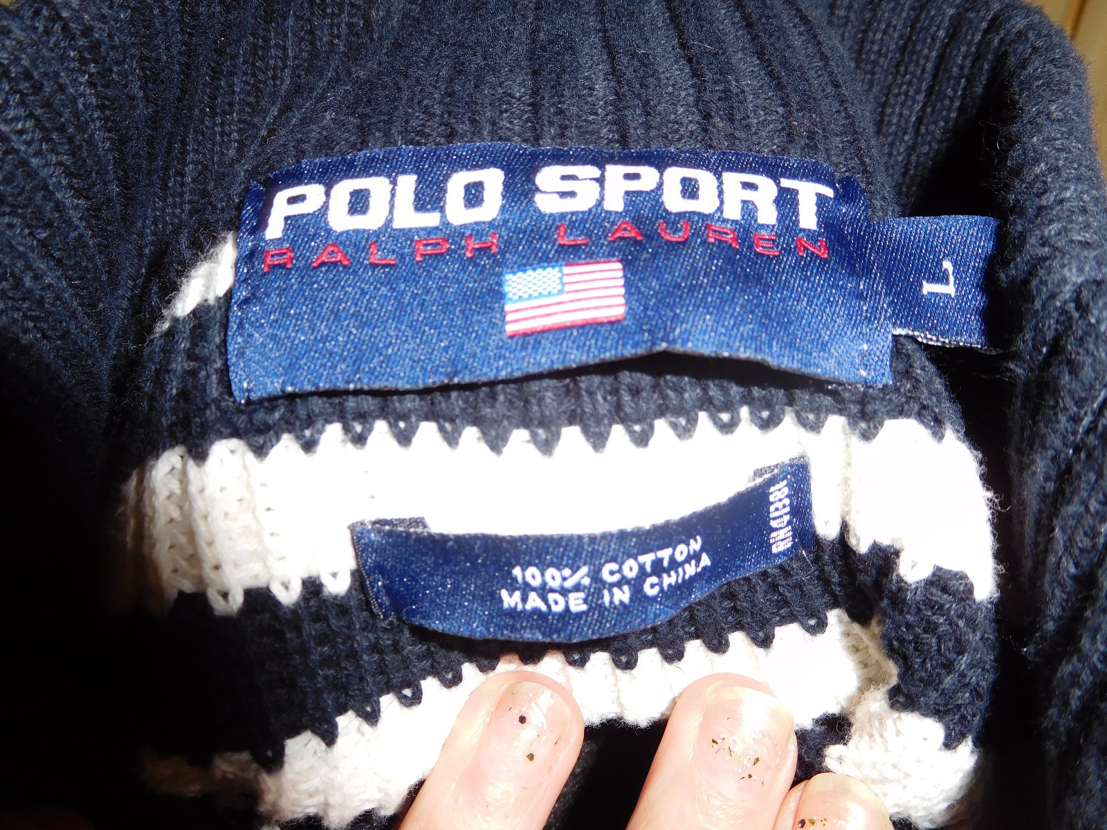 Rare Vtg Black white Ralph Lauren Polo Sport Striped Sweater P wing Bear 92 93 L image 7
