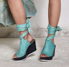 ELISA CAVALETTI Sandalen Plateau Schuh Peeptoe türkis Gr. 38