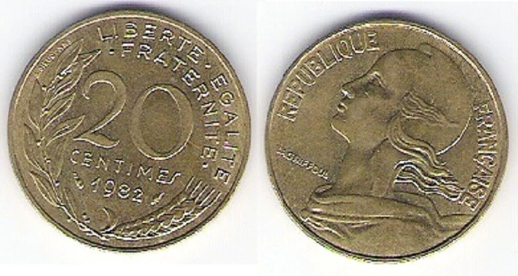 Pièce de monnaie de "France" 20 centimes de franc (1982) - Photo 1/1